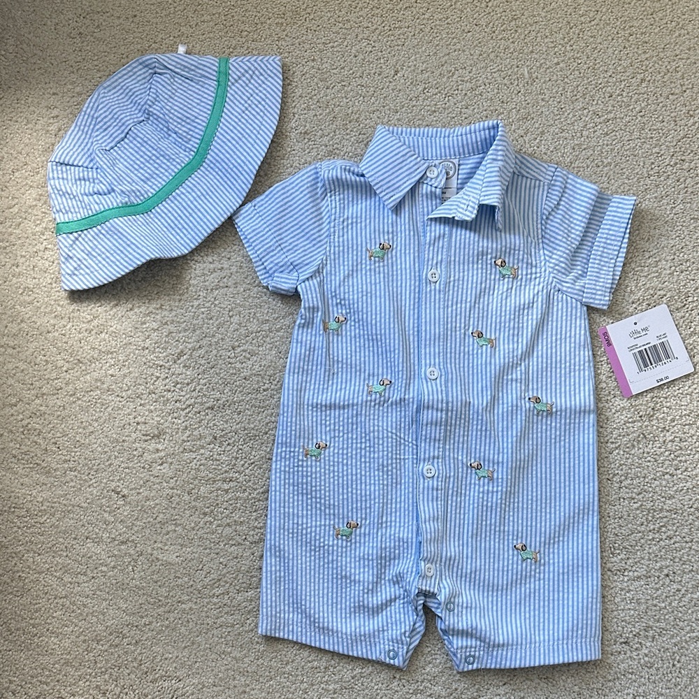 LITTLE ME striped romper and hat set